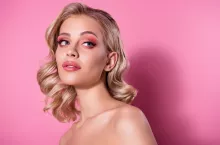 &lt;p&gt;Attractive model girlfriend naked shoulders flawless neck body skin look empty space studio pink pastel background.&lt;/p&gt;