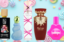 Od lewej do prawej: French Macaroons The Dua Brand, Les Belles de Ricci Amour d‘Amandier Nina Ricci, Pink Sugar Aquolina, Sakeena Lattafa Perfumes, Bubblegum JAFRA.