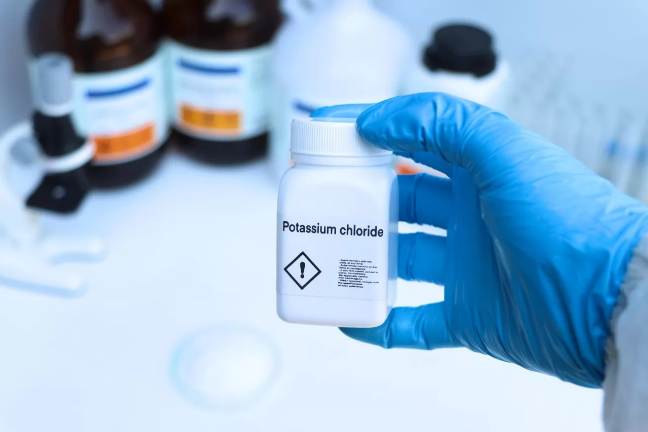 Potassium chloride in bottle, chemical in the laboratory and industry, Chemicals used in the analysis
