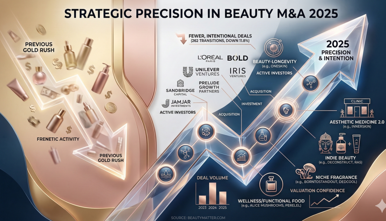 W 2025 roku inwestorzy porzucili gorączkowe tempo zakupów na rzecz głęboko przemyślanych, intencjonalnych transakcji - wynika BeautyMatter Deal Index